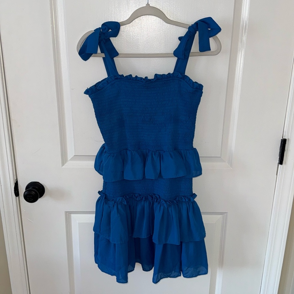PANTS STORE size large blue ruffle dress with tie straps
